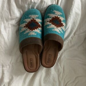 Born Turquoise and Brown Bandy mules size 9